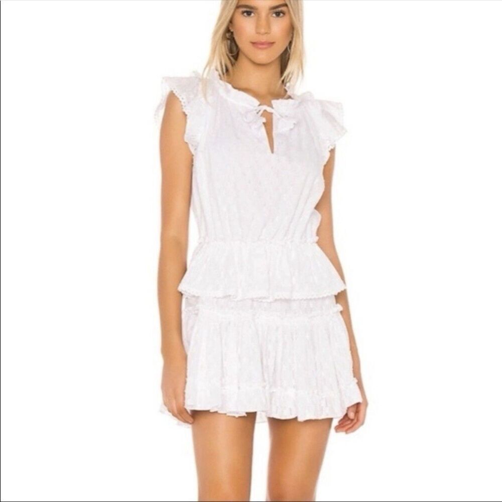 Misa Los Angeles Lilian Dress White Ruffle Eyelet Tiered Mini Women’s Size S